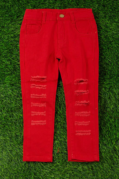 Children's Red Distressed Skinny Jeans