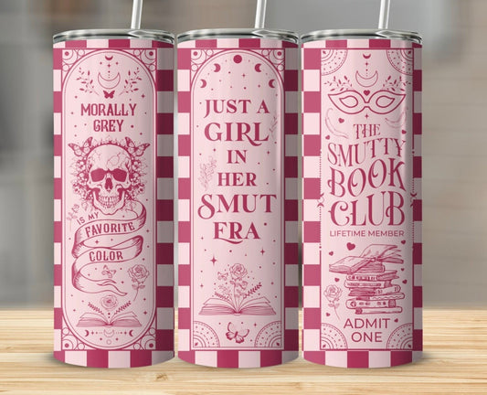 Smut Trigger Warning Tumbler-Pink Checkered