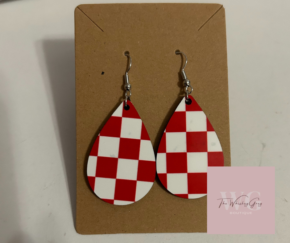 "Red Checkered” Teardrop Earrings