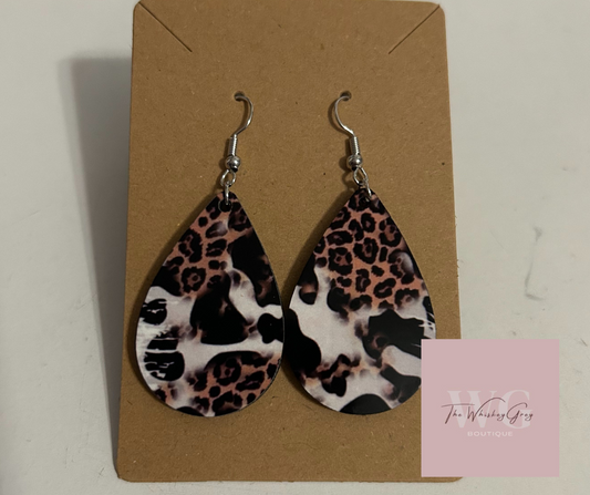 "Cow Print & Leopard” Teardrop Earrings