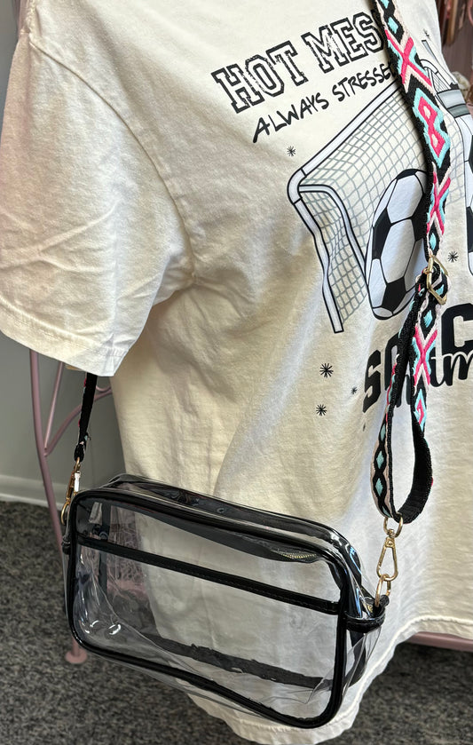 Large Clear Crossbody with Decorative Strap-White & Black Available
