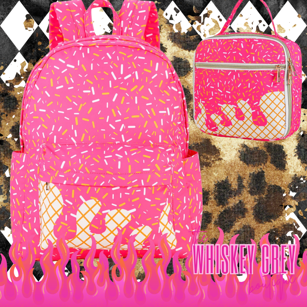 Pink Ice Cream Drip Backpack & Lunch Box PRE ORDER