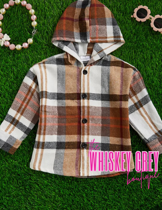 Brown Tone Plaid Hooded Unsex Youth Shirt