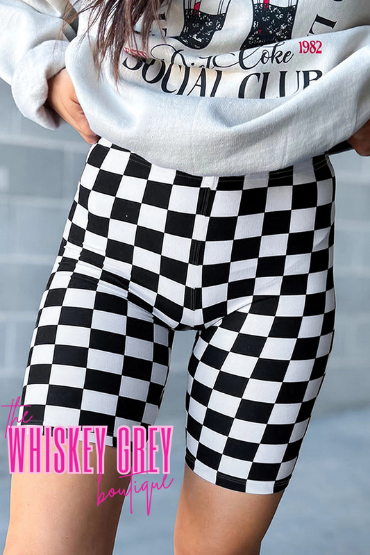 Checkered High Waist Biker Shorts