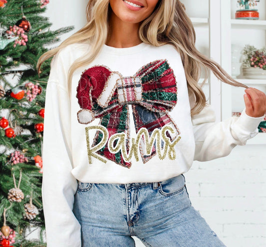 Faux Embroidered Christmas Bow Mascot-Rams