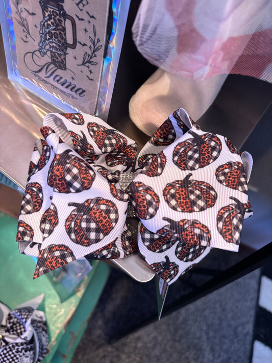 Cheetah & Checkered Pumpkin Bow