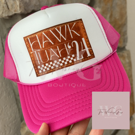 "Hawk Tuah Faux Leather Patch" Trucker Hat