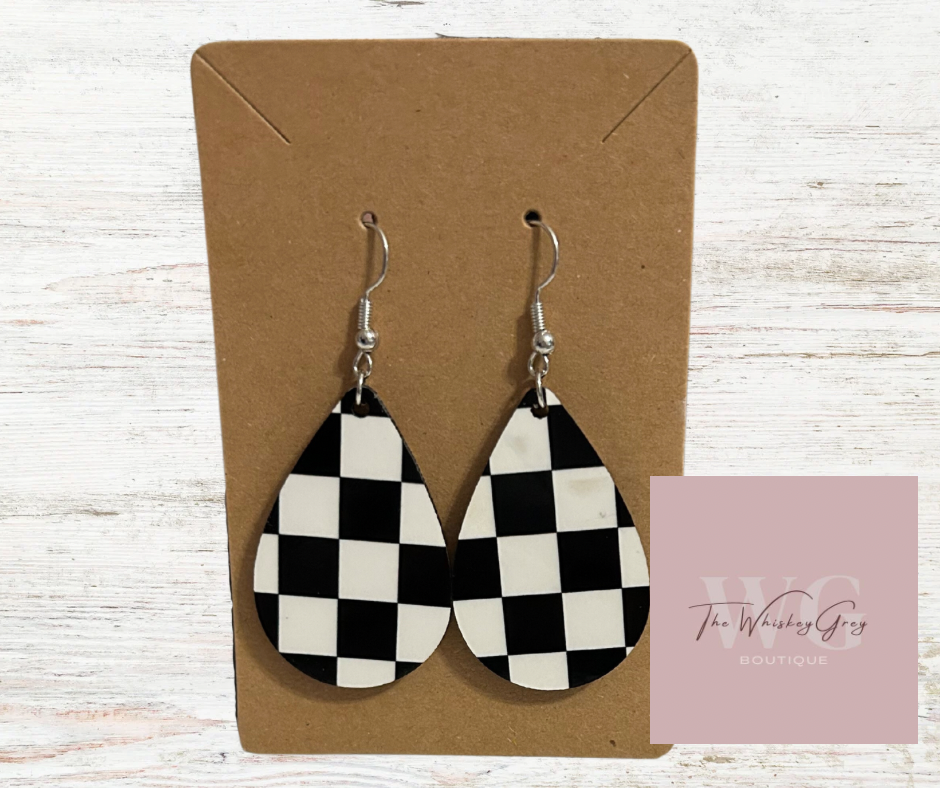 “ Black Checkered” Teardrop Earrings